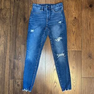 American Eagle High Rise Distressed Curvy Stretch Skinny Dream Jeans Sz 2